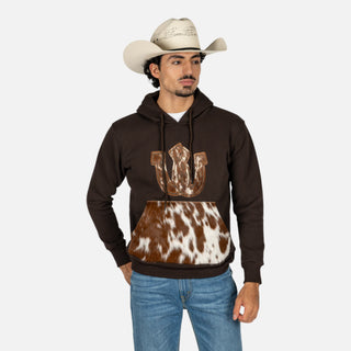 Sudadera Western Linen Pelo Herradura Choco Caballero