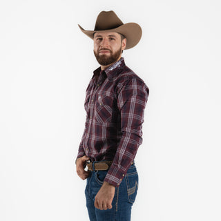 Camisa Wrangler Cuadros Vino Caballero