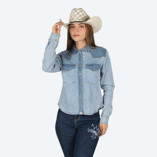 Camisa Kimes Ranch Rayna Light Wash Indigo Dama