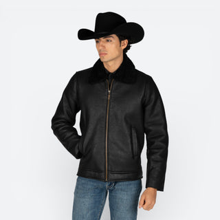 Chamarra Erick Cordova Ecuador De Piel Negro Caballero