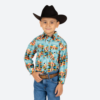 Camisa Rock & Roll Denim Aztec Turquesa Niño