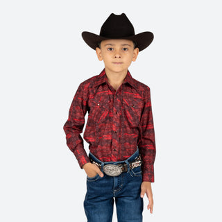 Camisa Rodeo Estampado Rojo Niño