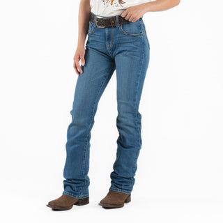 Jeans Wrangler High Rise Bordado Mostaza Dama