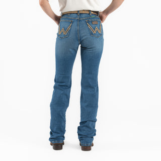 Jeans Wrangler High Rise Bordado Mostaza Dama