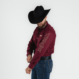 Camisa Wrangler Logo Vino Caballero