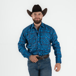 Camisa Rodeo Aztec Azul Caballero