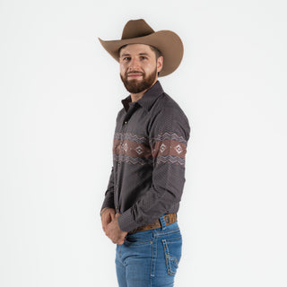Camisa Rodeo Estampado Gris Café Caballero