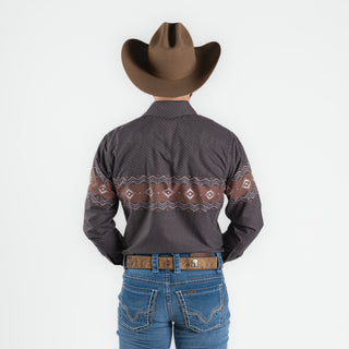 Camisa Rodeo Estampado Gris Café Caballero