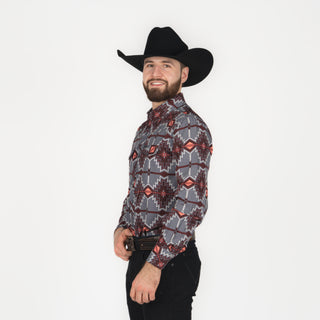 Camisa Panhandle Aztec Burgundy Caballero