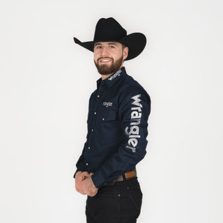 Camisa Wrangler Logo Marino Caballero