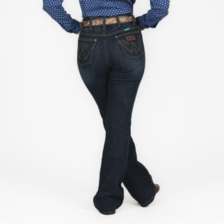 Jeans Wrangler Flare Bordado Flor Azul Dama