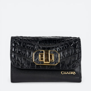 Cartera Cuadra Alligator Negro Dama