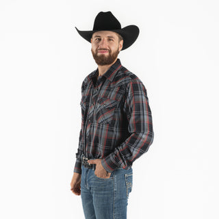 Camisa Rodeo Cuadro Negro Vino Caballero