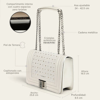 Bolso Cuadra Cordero Natural Gris Luna Dama