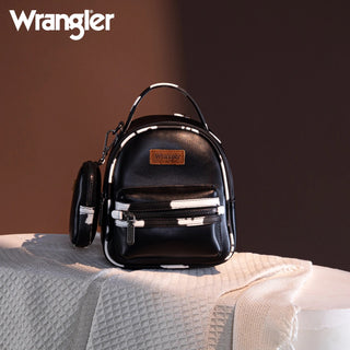 Mini Mochila Wrangler Cow Print Trimmed With Coin Pouch - Black Dama