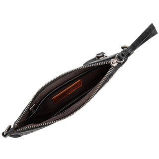 Cartera/ Crossbody Black Trinity Ranch Leather Floral Tooled Collection Dama