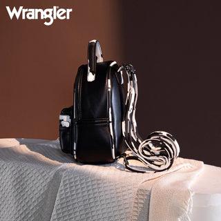 Mini Mochila Wrangler Cow Print Trimmed With Coin Pouch - Black Dama