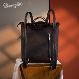 Mochila/Crossbody Convertible Wrangler Genuine Hair-On Cowhide Floral Tooled Dama