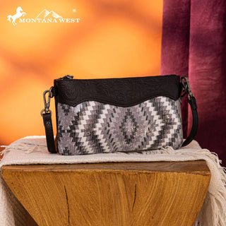 Crossbody Montana West Black Tooled Aztec Dama