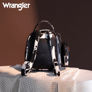 Mini Mochila Wrangler Cow Print Trimmed With Coin Pouch - Black Dama