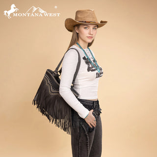 Bolso Montana West Flecos Negro Dama