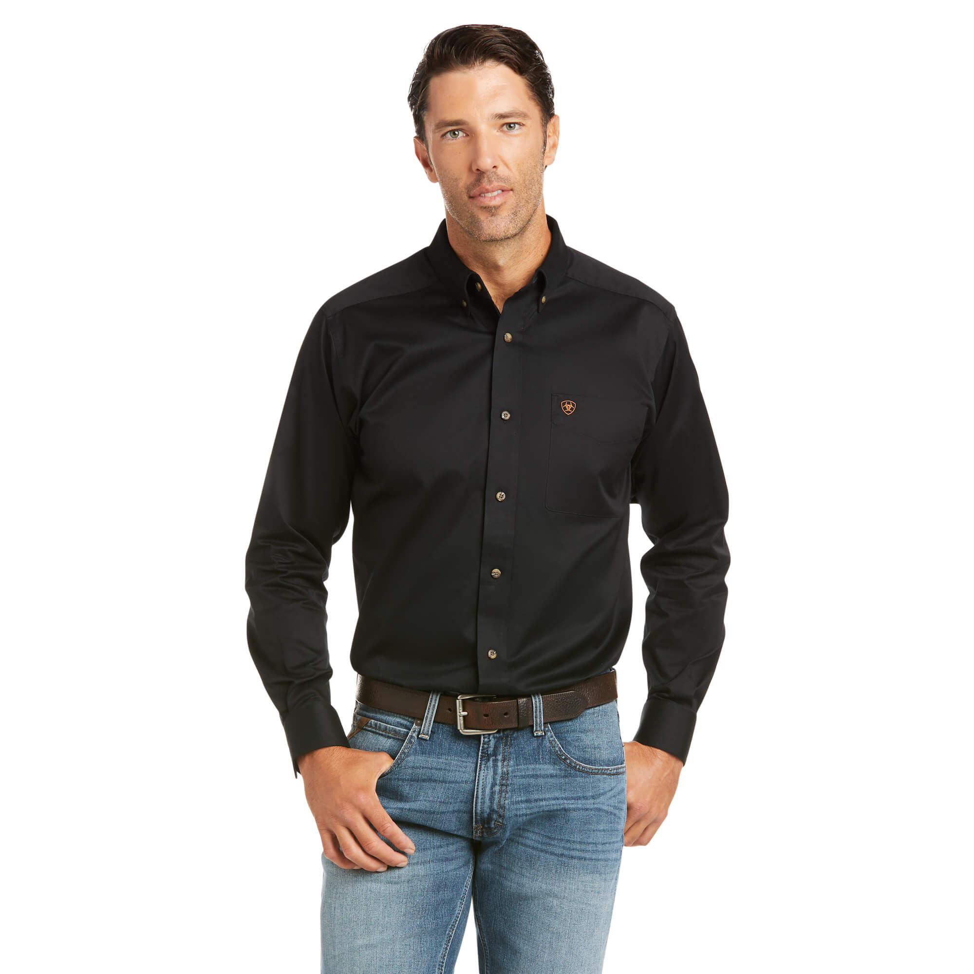 Camisa Ariat Solid Twill Fitted Negro Caballero