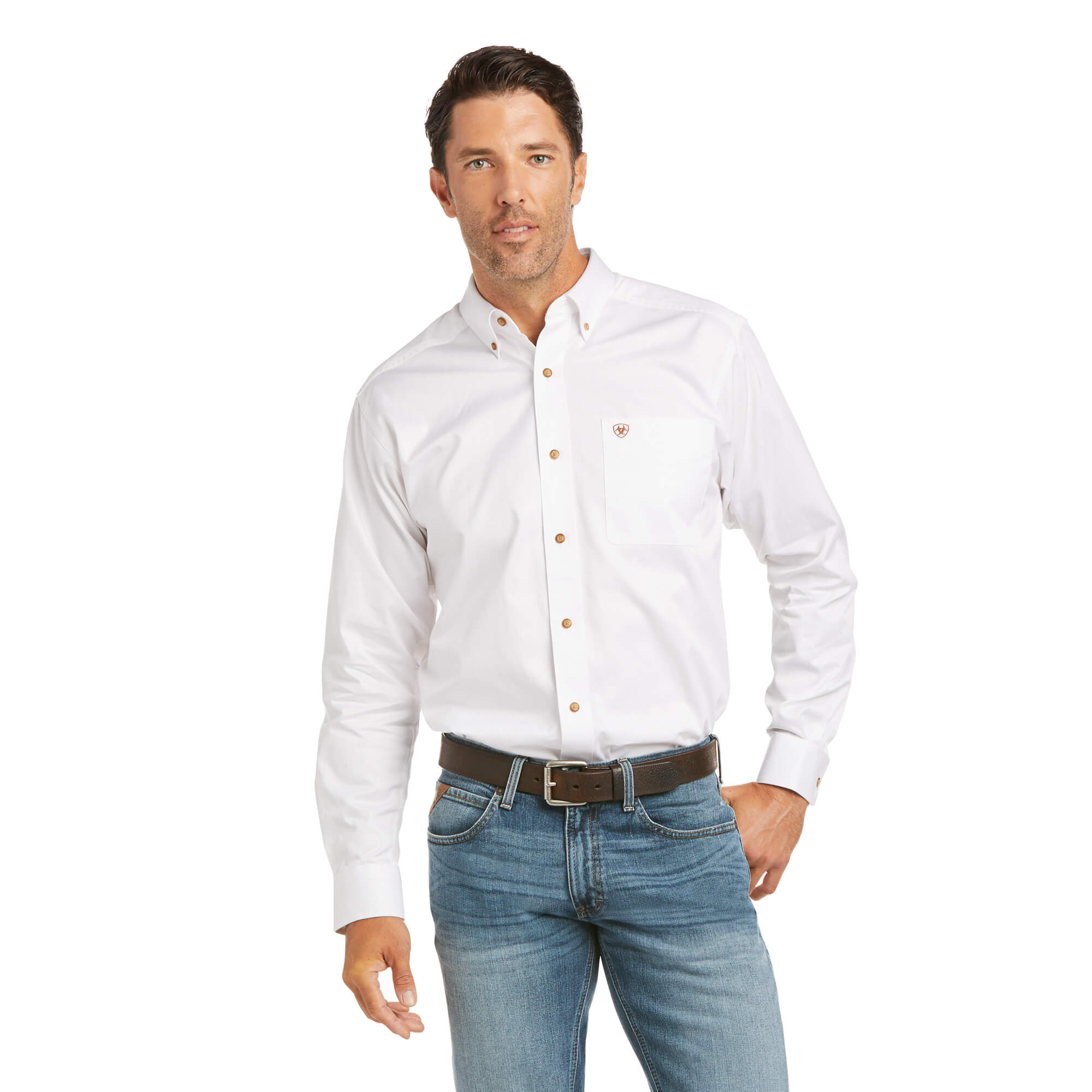Camisa Ariat Solid Twill Fitted Blanco Caballero