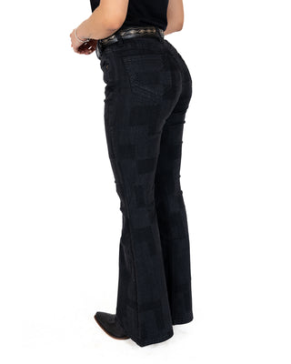 Jeans Rock & Roll Denim Black Patched High Rise Flares Dama
