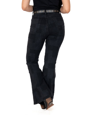 Jeans Rock & Roll Denim Black Patched High Rise Flares Dama