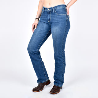 JEANS WRANGLER HIGH RISE CINTURA ALTA CORTE BOTA