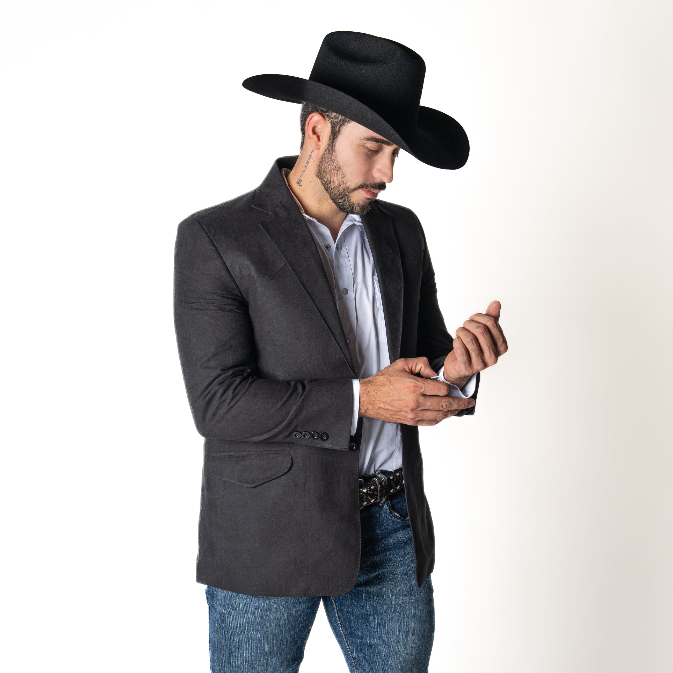 Saco Negro Vaquero de Gamuza con Bordado Western, Lam-516 main image 0