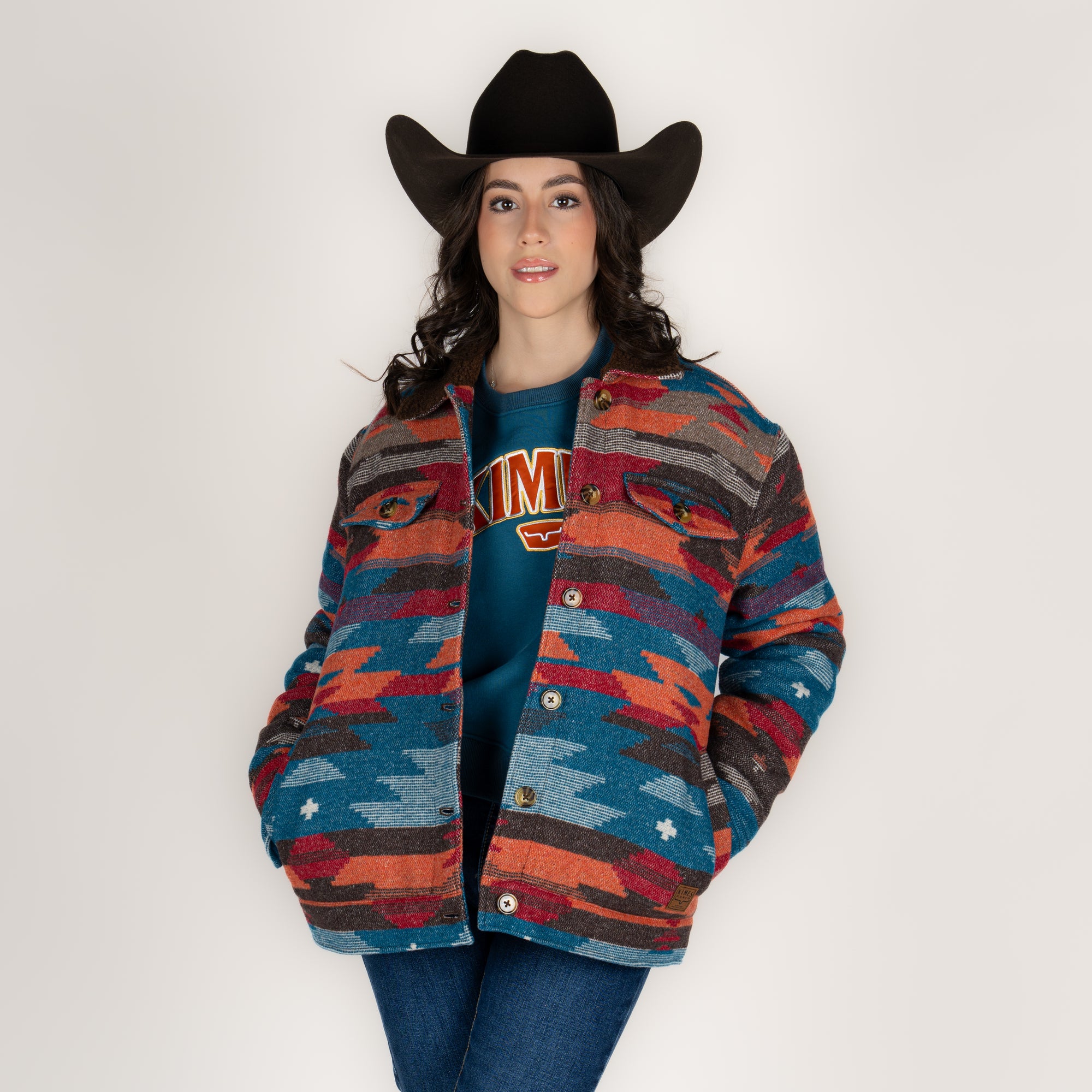 Chamarra Wrangler Mezclilla Borrego Gris Dama