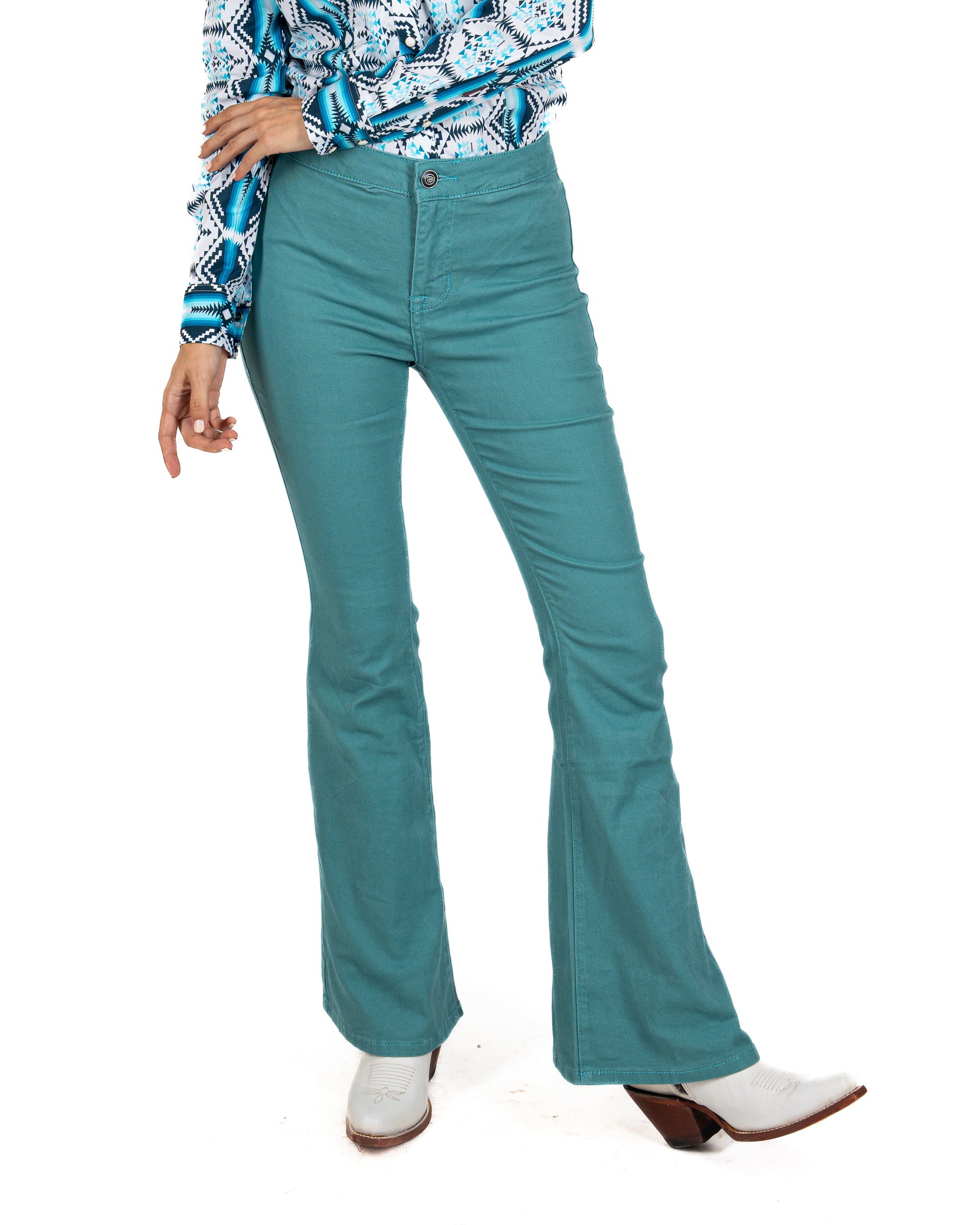 Jeans Rock & Roll Denim Flare Turquoise Dama