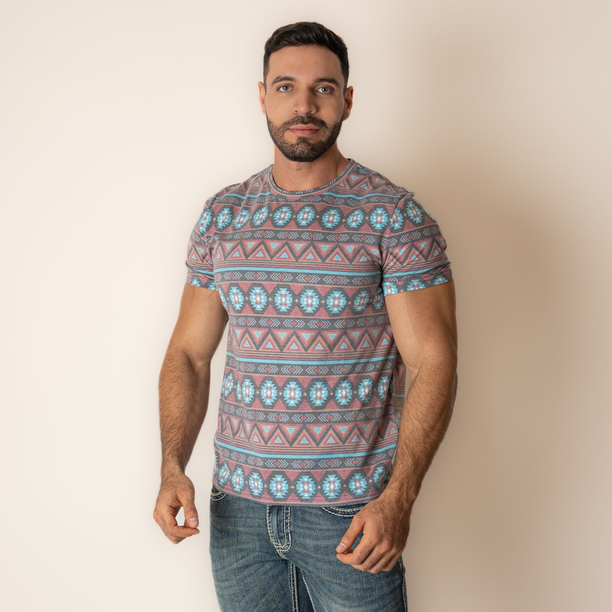 Playera Rock 6 Roll Denim Aztec Caballero
