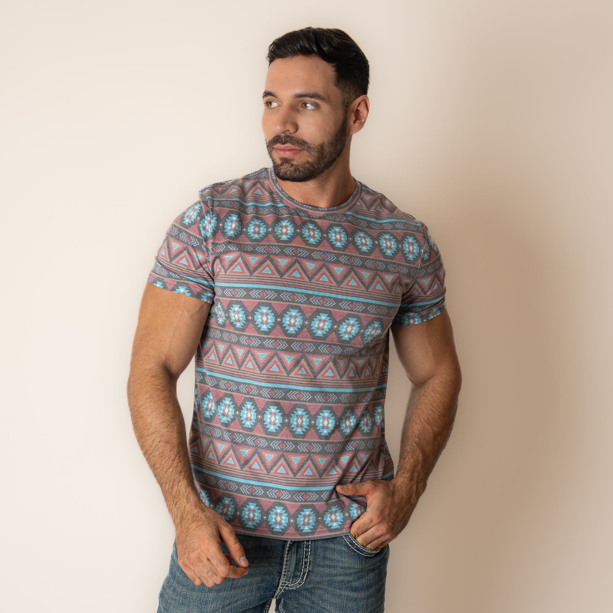 Playera Rock 6 Roll Denim Aztec Caballero