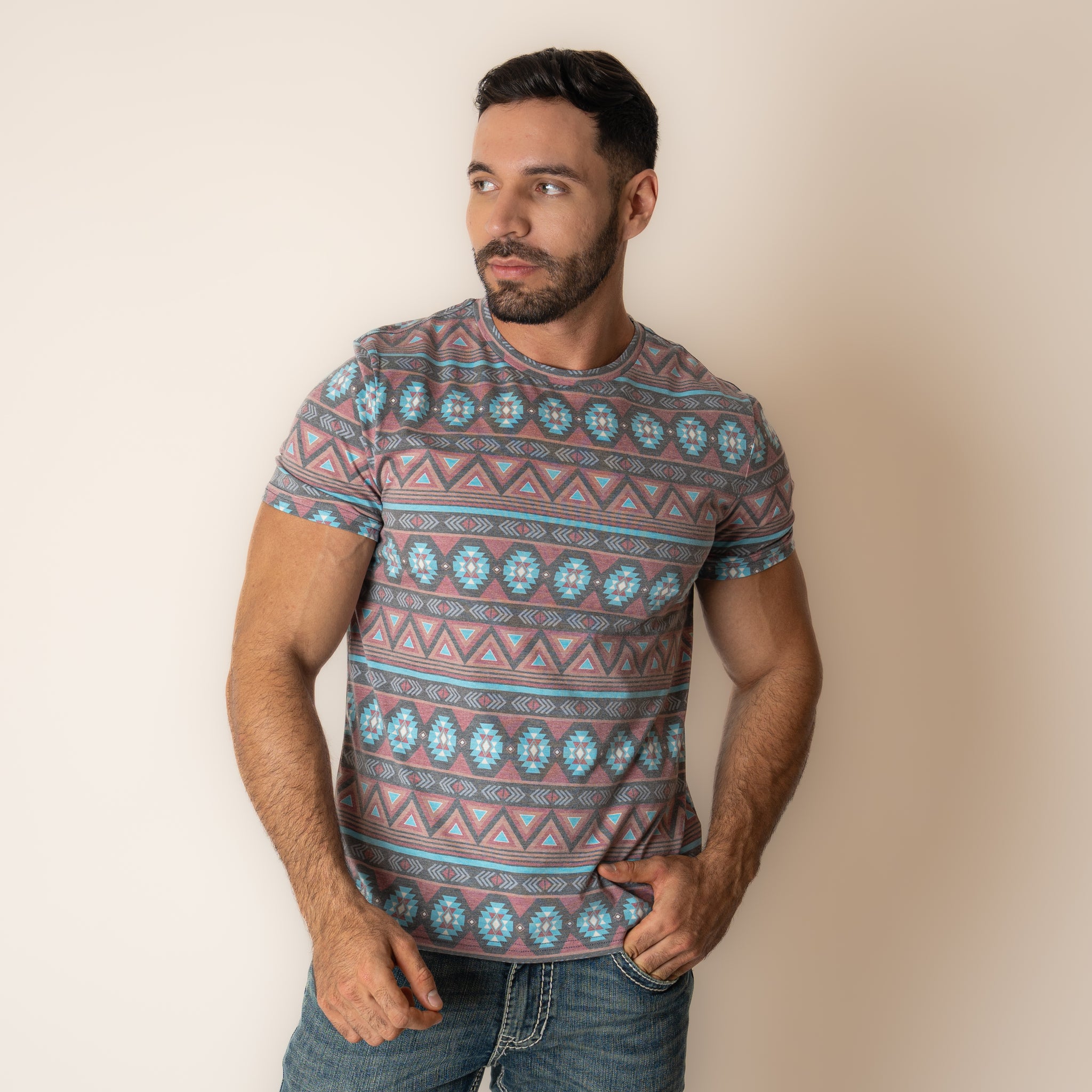 Playera Rock 6 Roll Denim Aztec Caballero