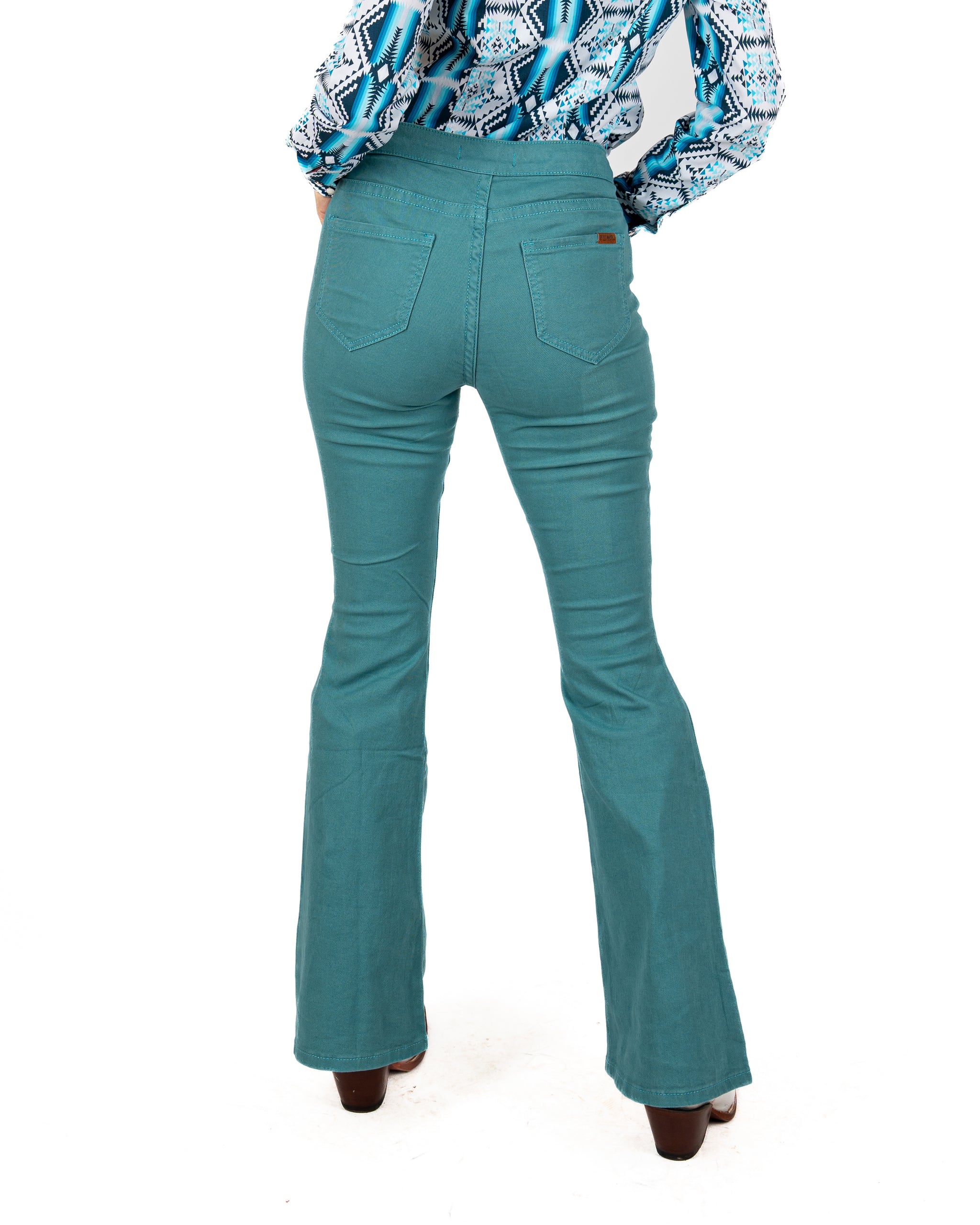 Jeans Rock & Roll Denim Flare Turquoise Dama
