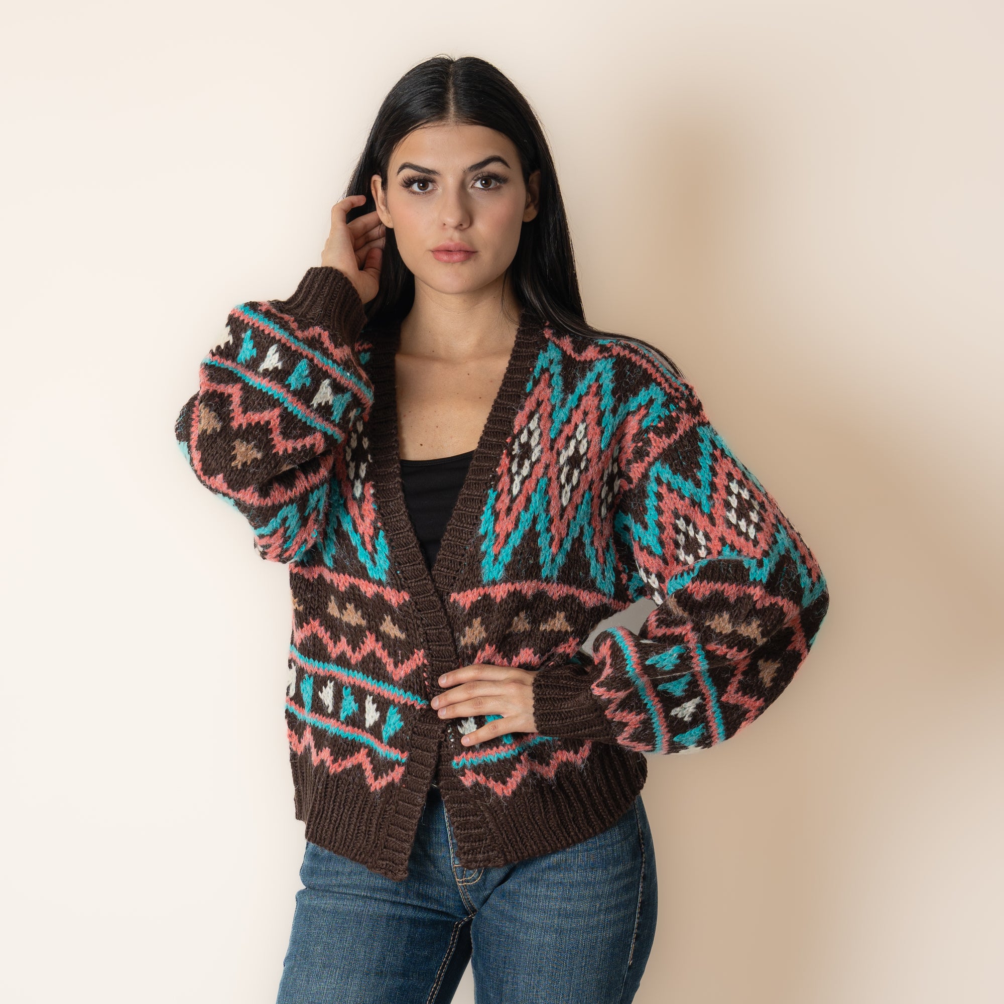 Suéter Rock & Roll Denim Aztec Chocolate Dama