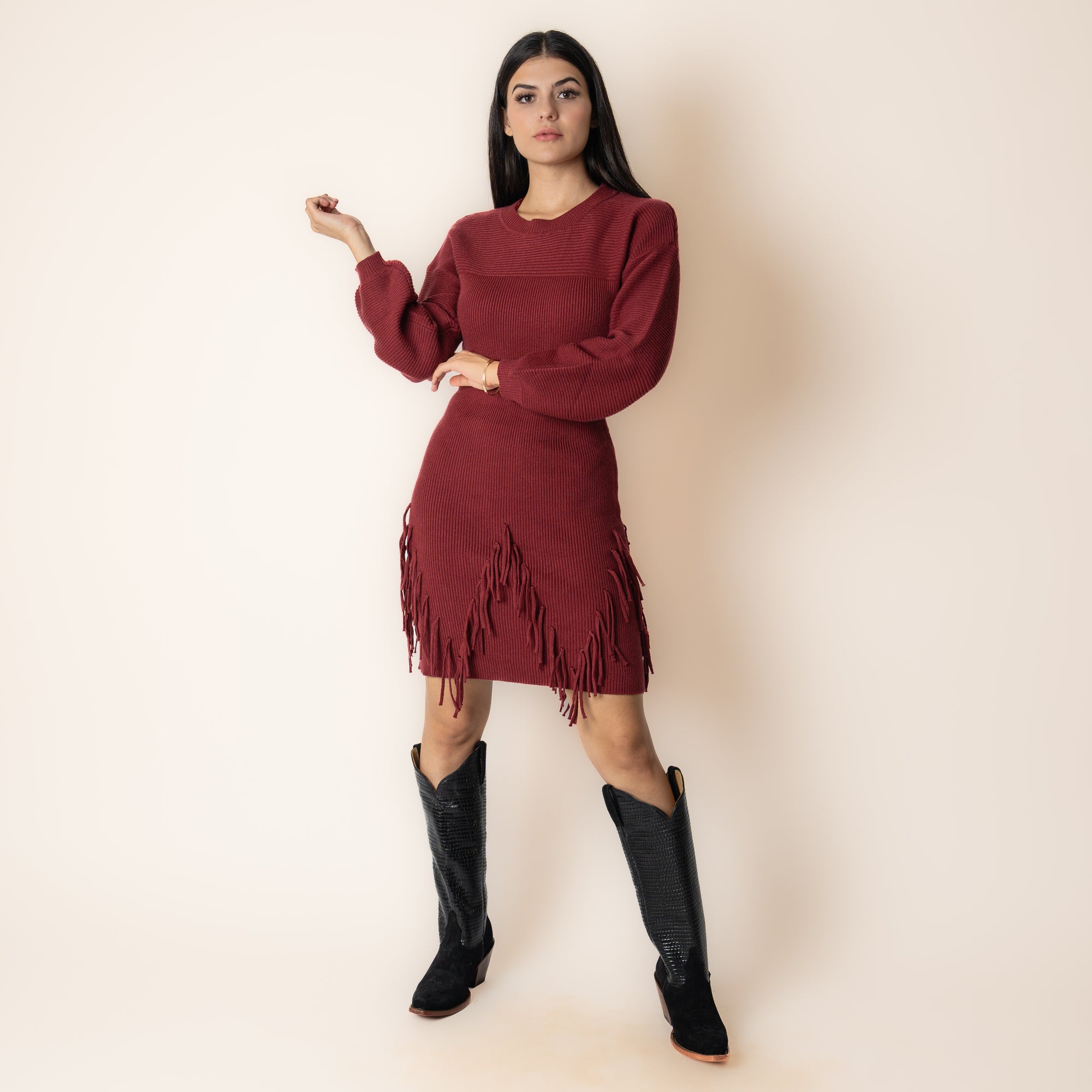 Vestido Rock & Roll Denim Burgundy Dama