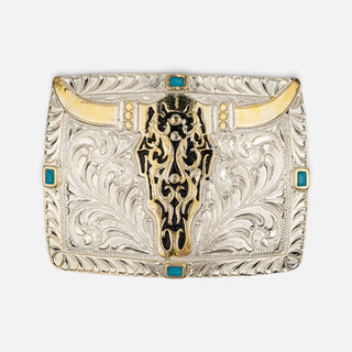 Hebilla Ranch Brand Cráneo Piedra Azul