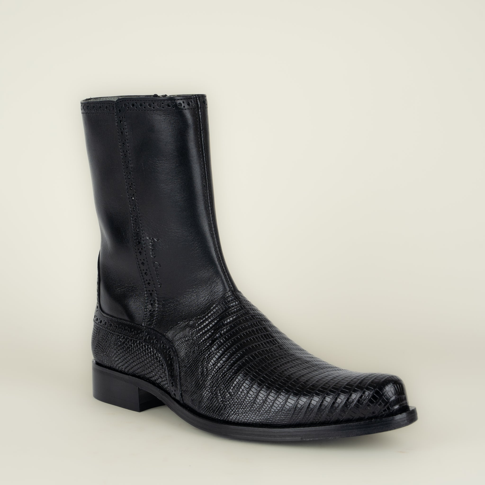 Bota Franco Cuadra Lizard Teju Ternera Inca Black Caballero