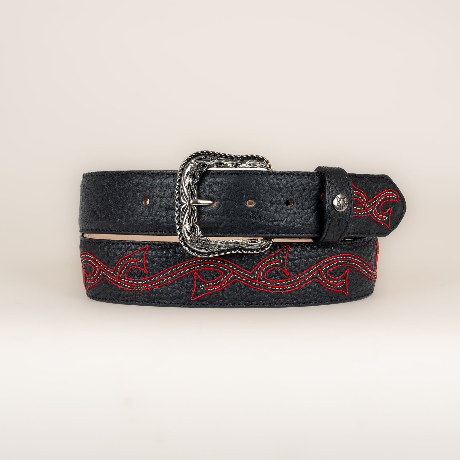 Cinturón Coyote Ranch Piel Negro Rojo Caballero