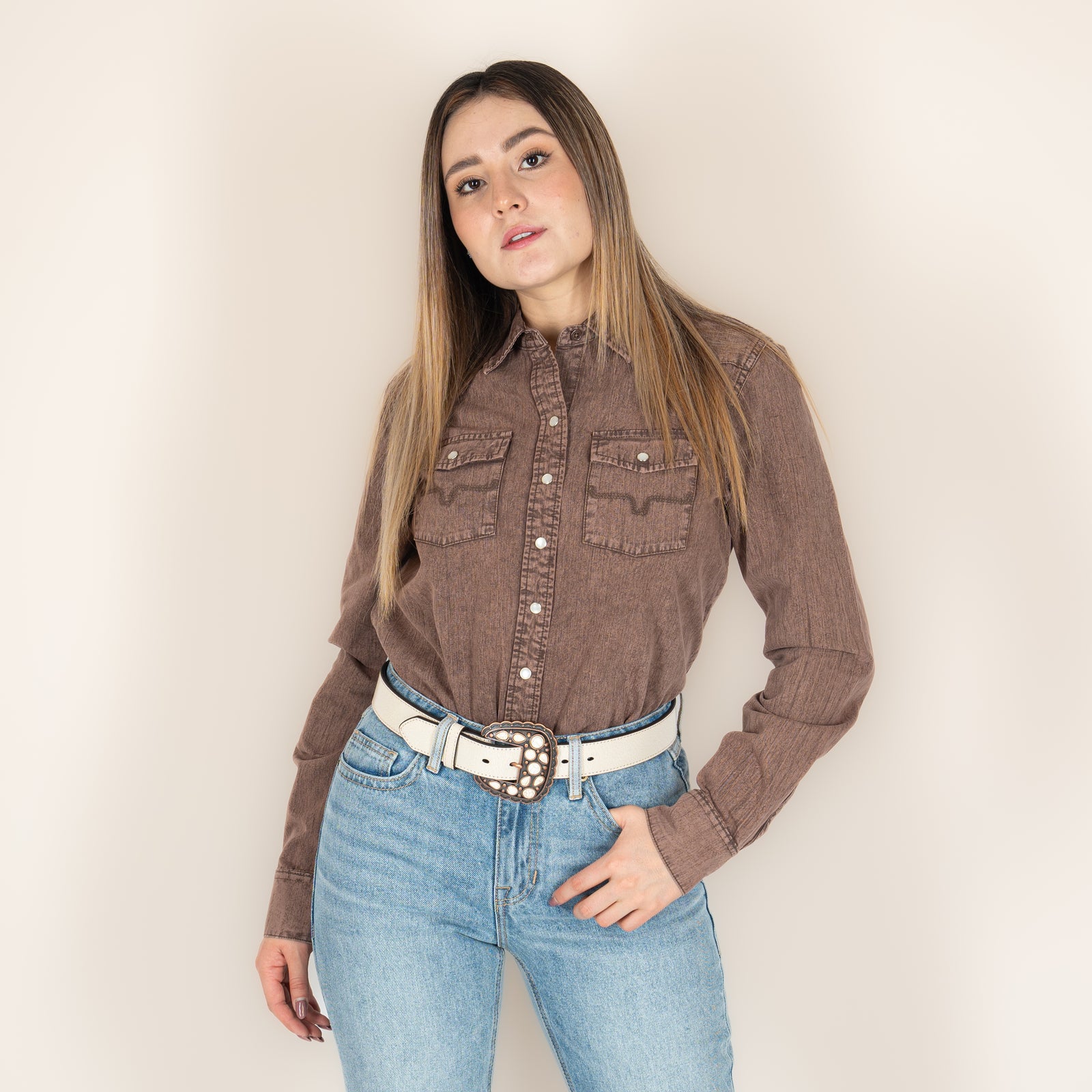 Camisa Kimes Ranch Kaycee Denim OD Brown Dama