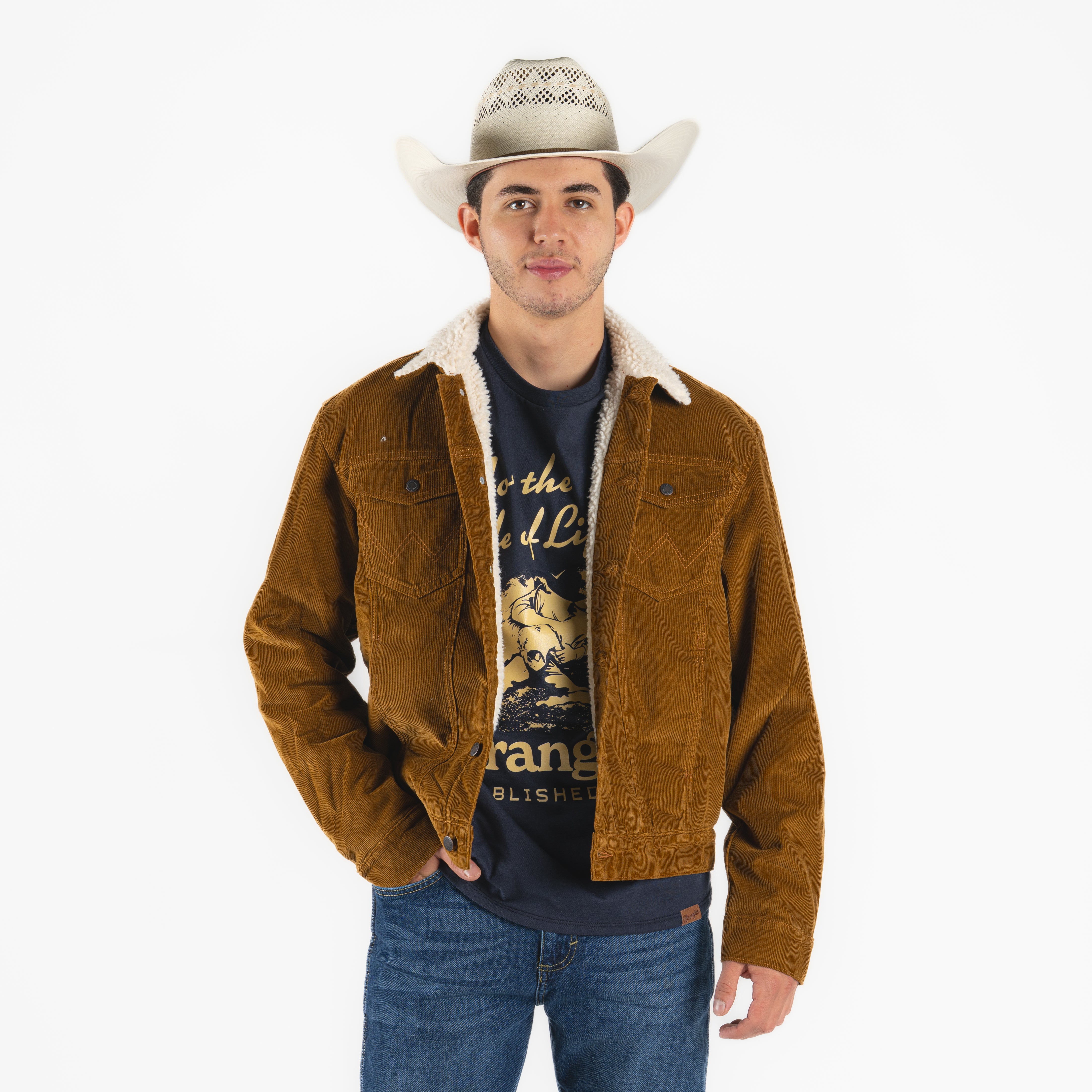 Chamarra Wrangler Pana Borrego Caballero Botas Chicho