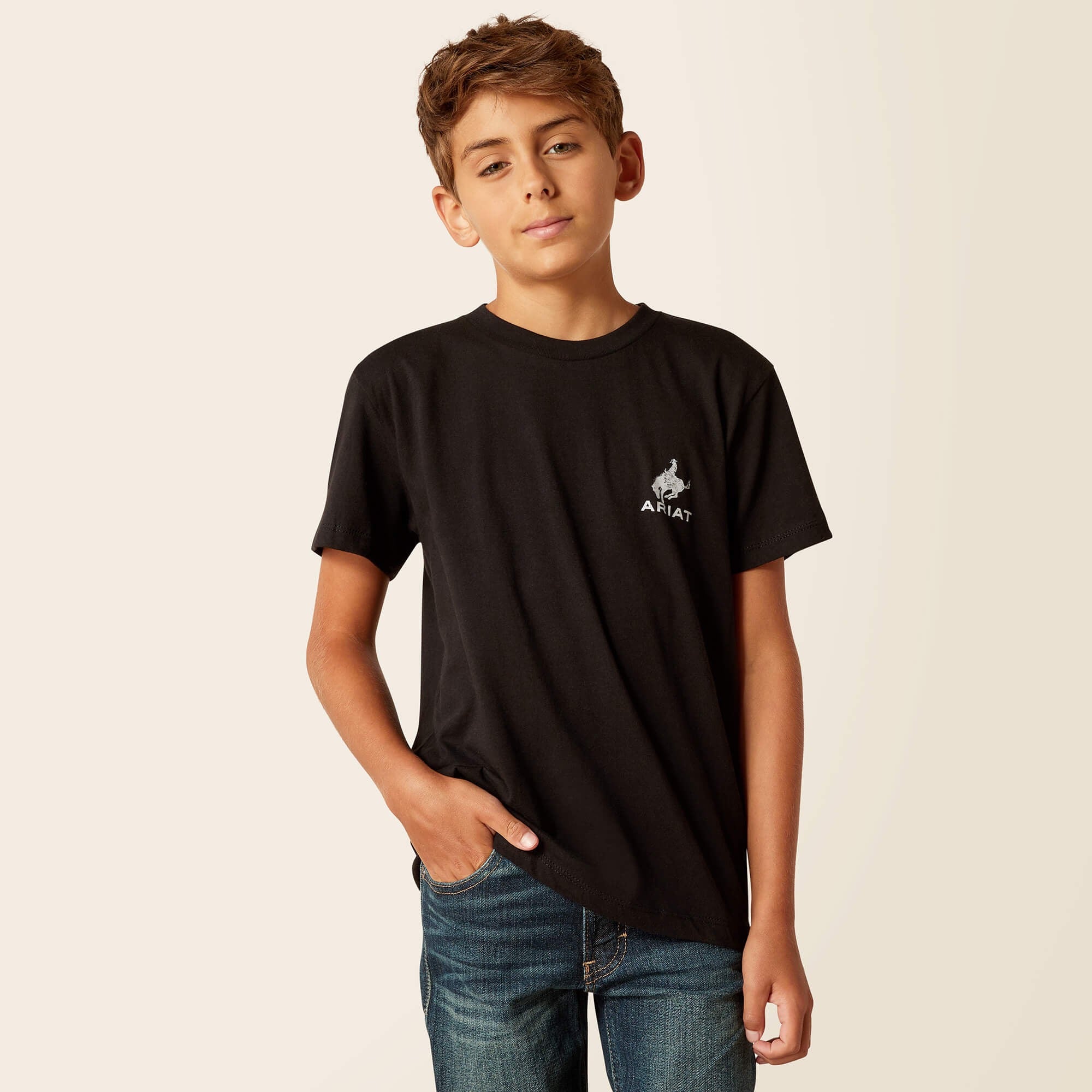 Playera Ariat Bronco Flag Black Niño