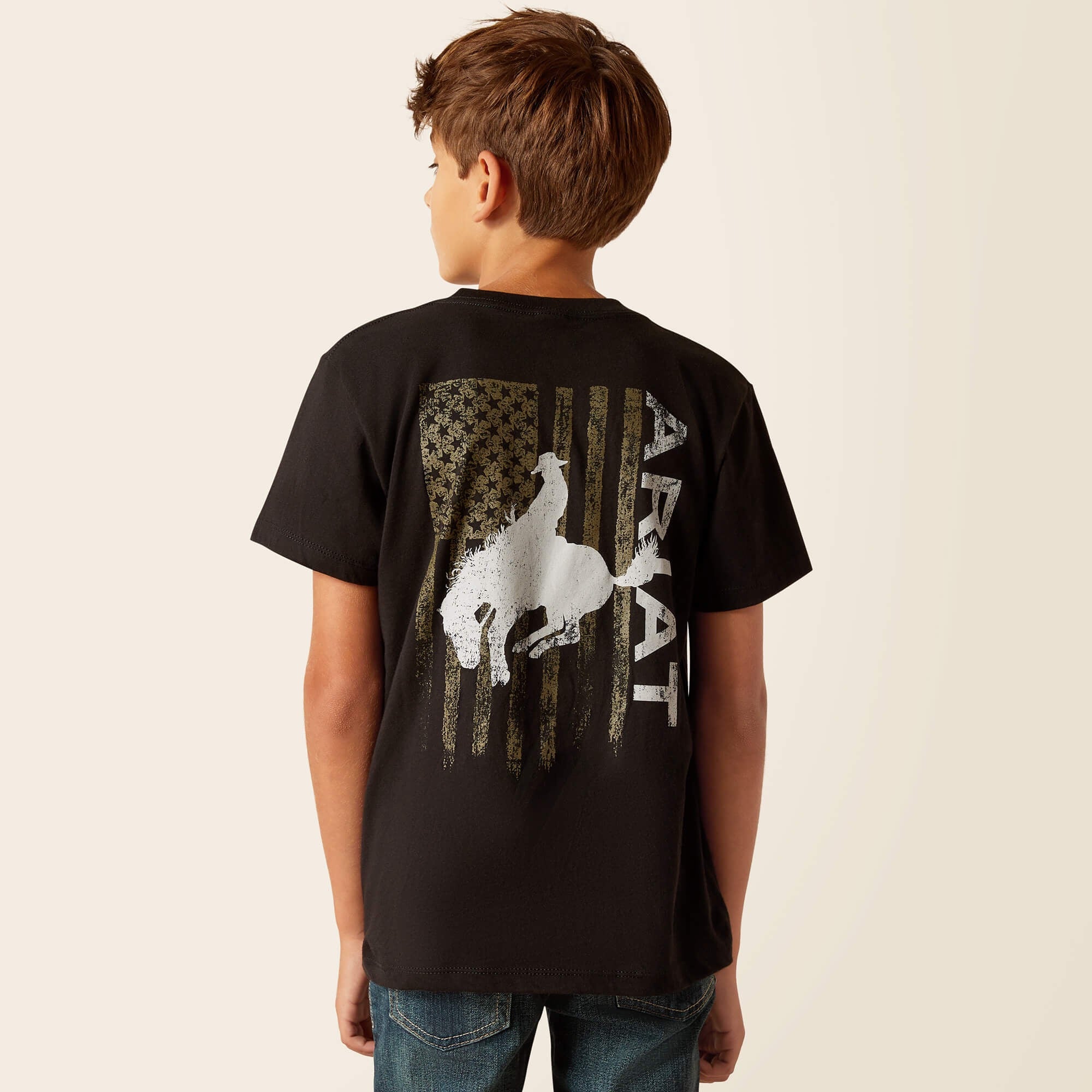 Playera Ariat Bronco Flag Black Niño