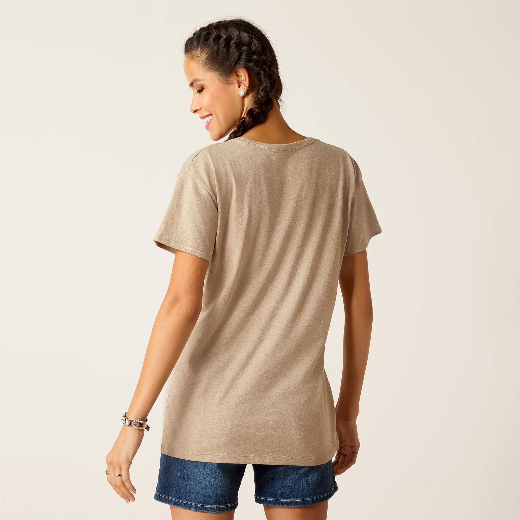 Blusa Ariat Cow Cover Oatmeal Heather Dama