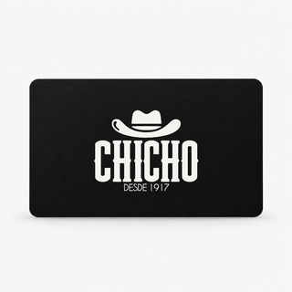 Tarjeta de regalo Chicho negra con logotipo blanco y fondo claro
