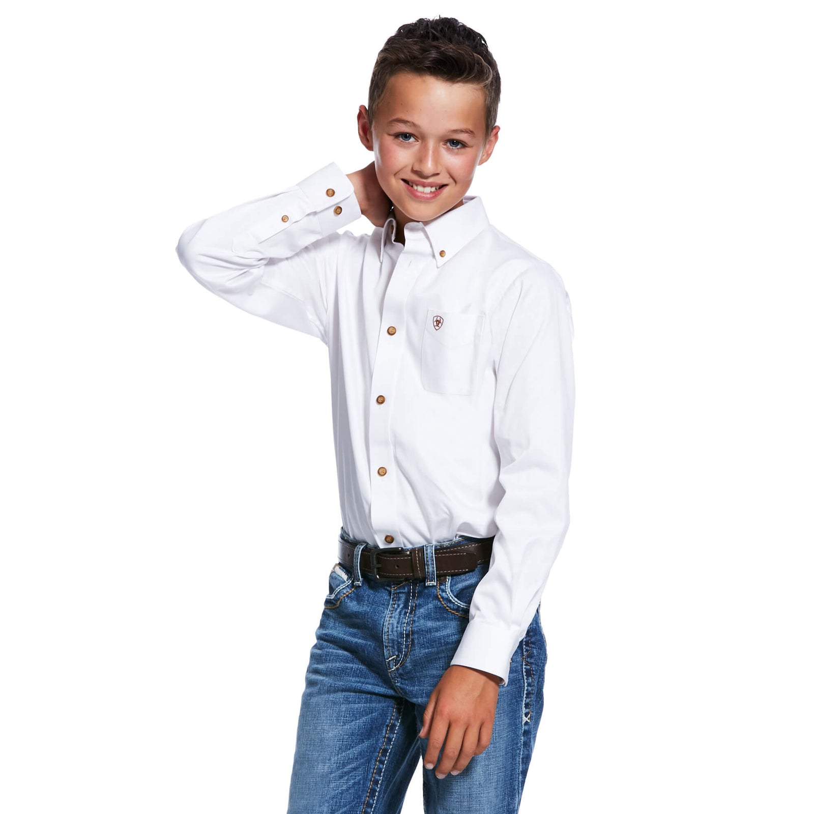 Camisa Ariat Solid Twill Classic Fit Blanco Niño