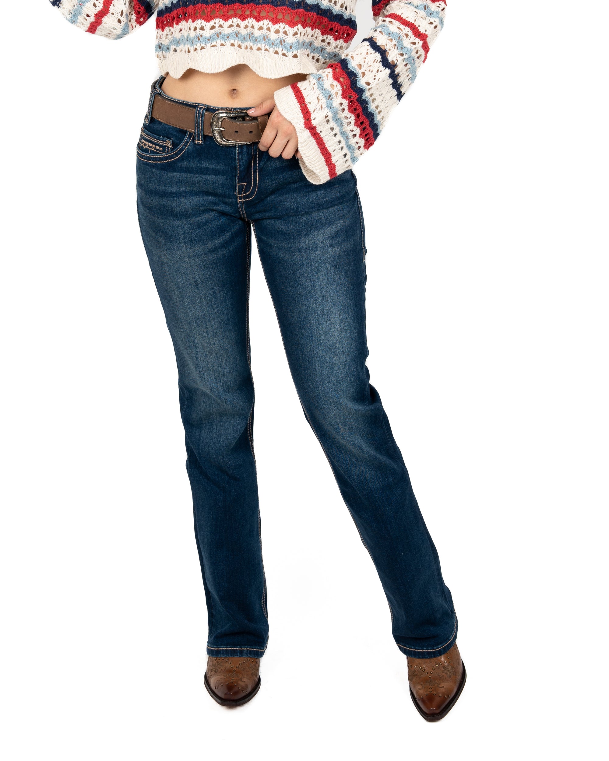 JEANS ROCK & ROLL DENIM MID RISE EXTRA STRETCH BOOTCUT RIDING DAMA